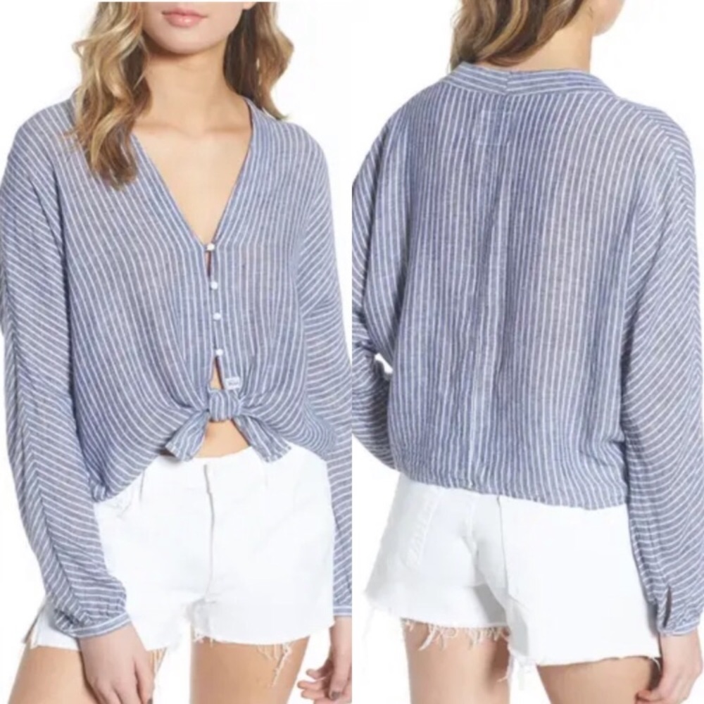 Rails Sloane Azure Stripe Button Down Tie Front L… - image 1